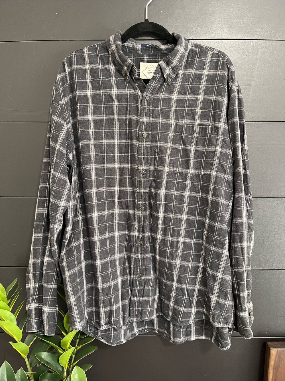ST. JOHN’S BAY Classic Fit Mens Button Down Cotton Plaid Flannel Shirt Sz XL